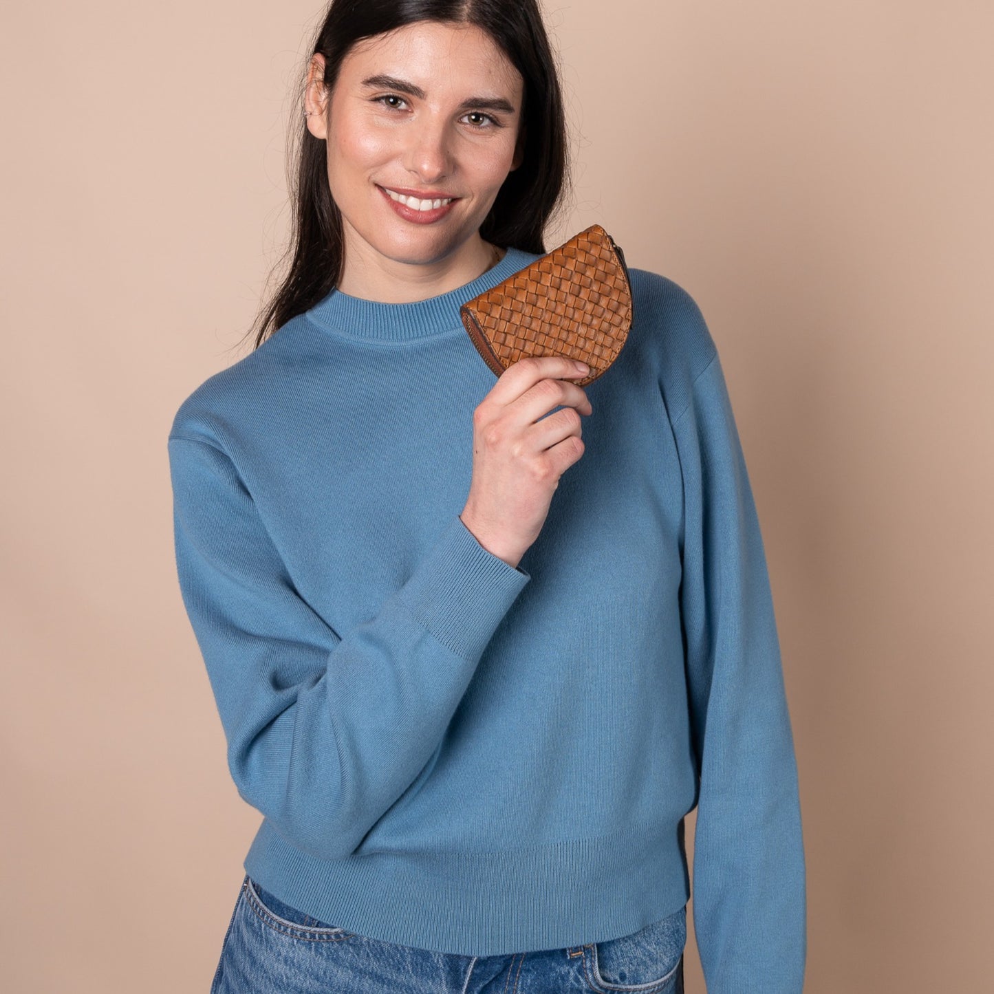 Geldbörse Laura - Cognac - Gewebtes Klassisches Leder