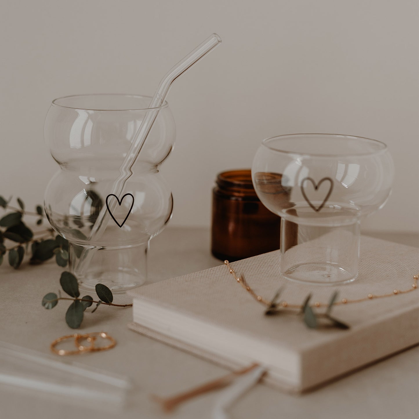 Strohhalme aus Glas - gebogen - Herz