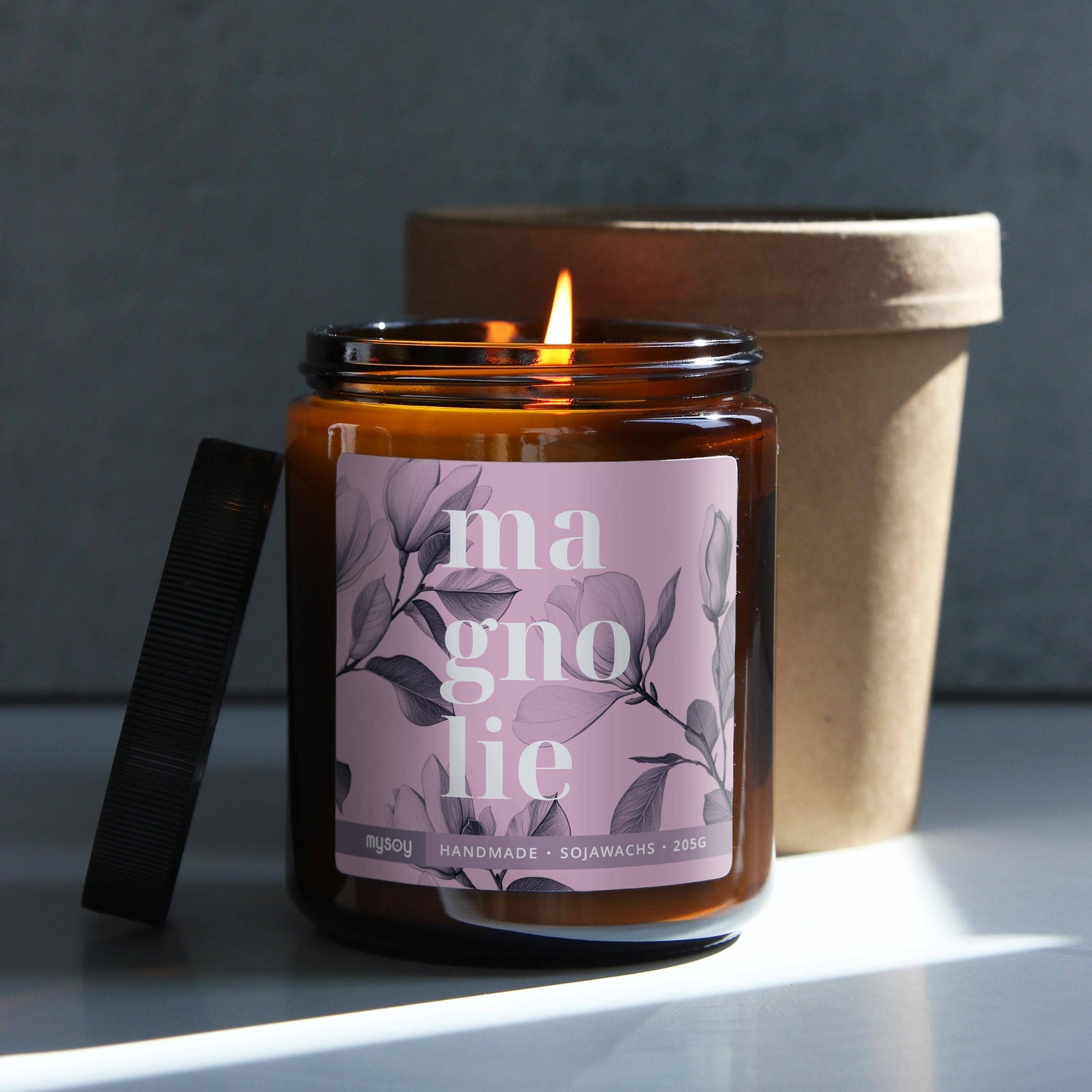 Duftkerze Magnolie Frühling natürliche Raumbeduftung mit nachhaltiger Geschenkverpackung