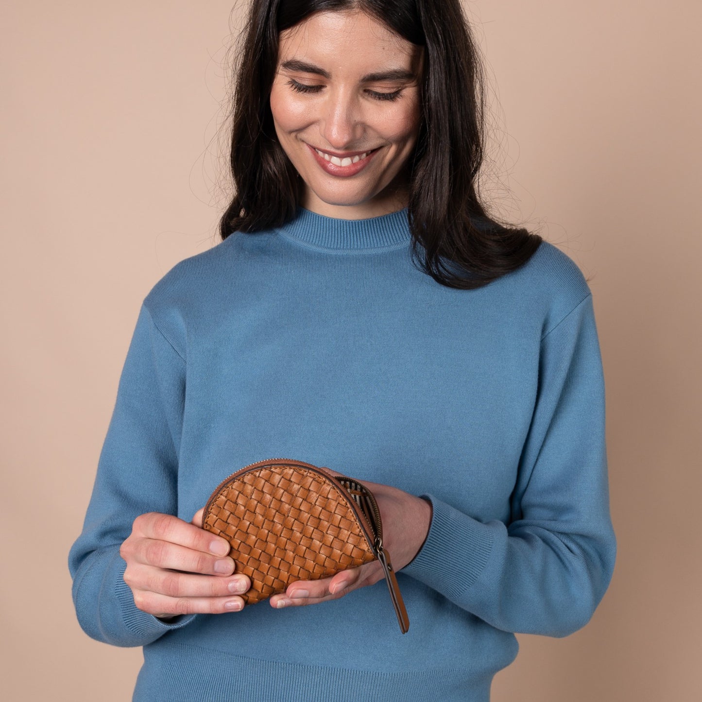 Geldbörse Laura - Cognac - Gewebtes Klassisches Leder
