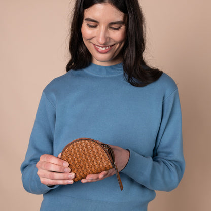Geldbörse Laura - Cognac - Gewebtes Klassisches Leder