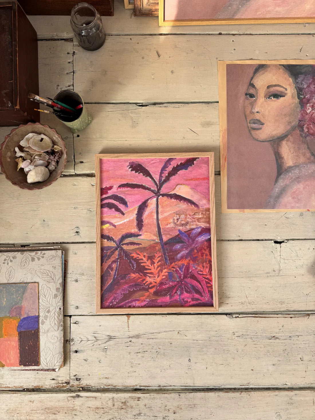 COCO PALMS AND CORAL WONDER - 50cm x 70cm - Mit Rahmen